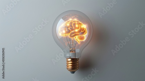 Minimalist illustration of a light bulb with a glowing filament shaped like a brain, symbolizing the birth of ideas, against a clean white background
