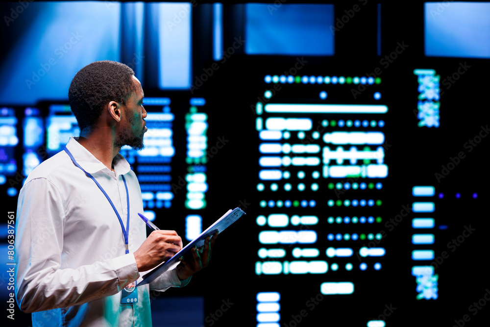 Experienced admin analyzing server systems performing data backups and providing centralized storage. Technician adjusting Uninterruptible Power Supply ensuring proper operating Experienced admin analyzing server systems performing data backups and providing centralized storage. Technician adjusting Uninterruptible Power Supply ensuring proper operating