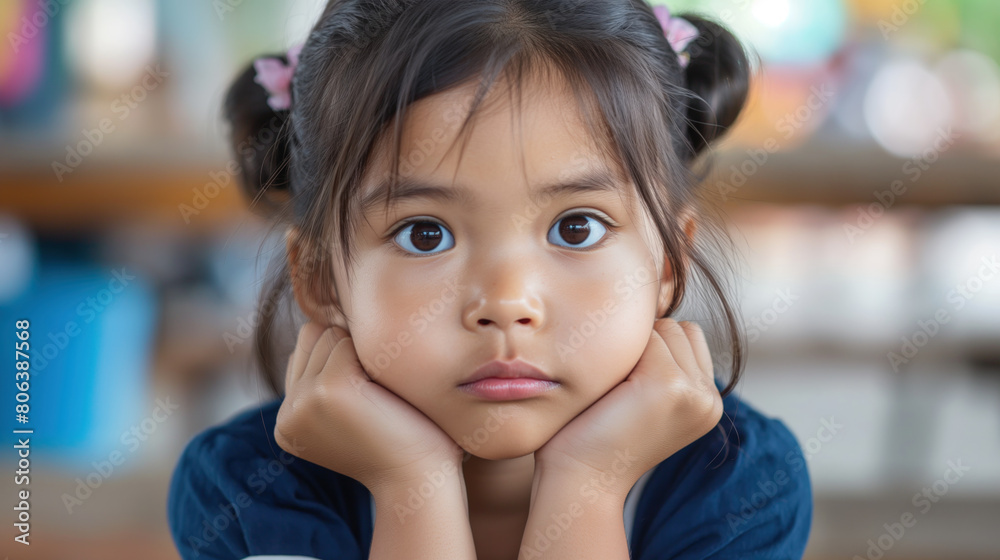A young child with hands over her face A young child with hands over her face