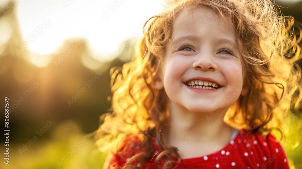 Close-up of a child with a happy expression looking above the camera Close-up of a child with a happy expression looking above the camera