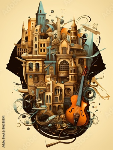 Dreamlike Cityscape Crafted from Instruments