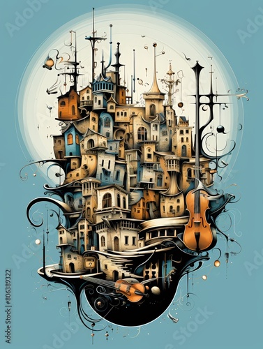 Cityscape Crafted from Musical Instruments