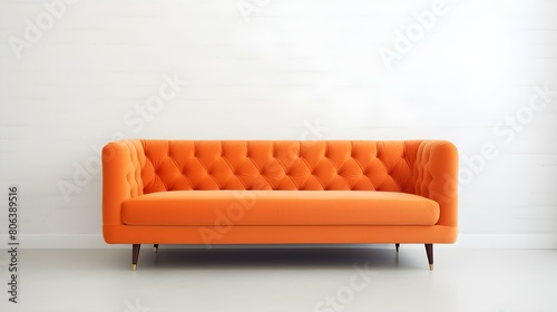 Elegant light orange Sofa in a light Room. Blank Wall for Mockup Templates © drdigitaldesign