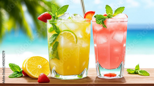 cocktail on the beach, summer, fresh, fruits