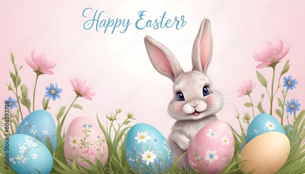 Illustration Easter Card With A Cute Bunny And Del  2