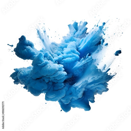 Illustration of pieces of blue chalk flying and creating an explosion effect, with a white isolated background.