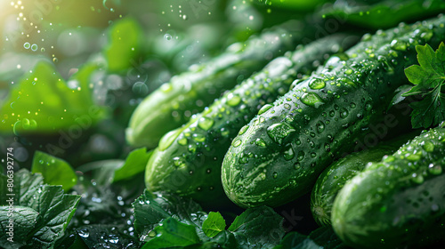 Fresh green cucumbers. Plant salad food