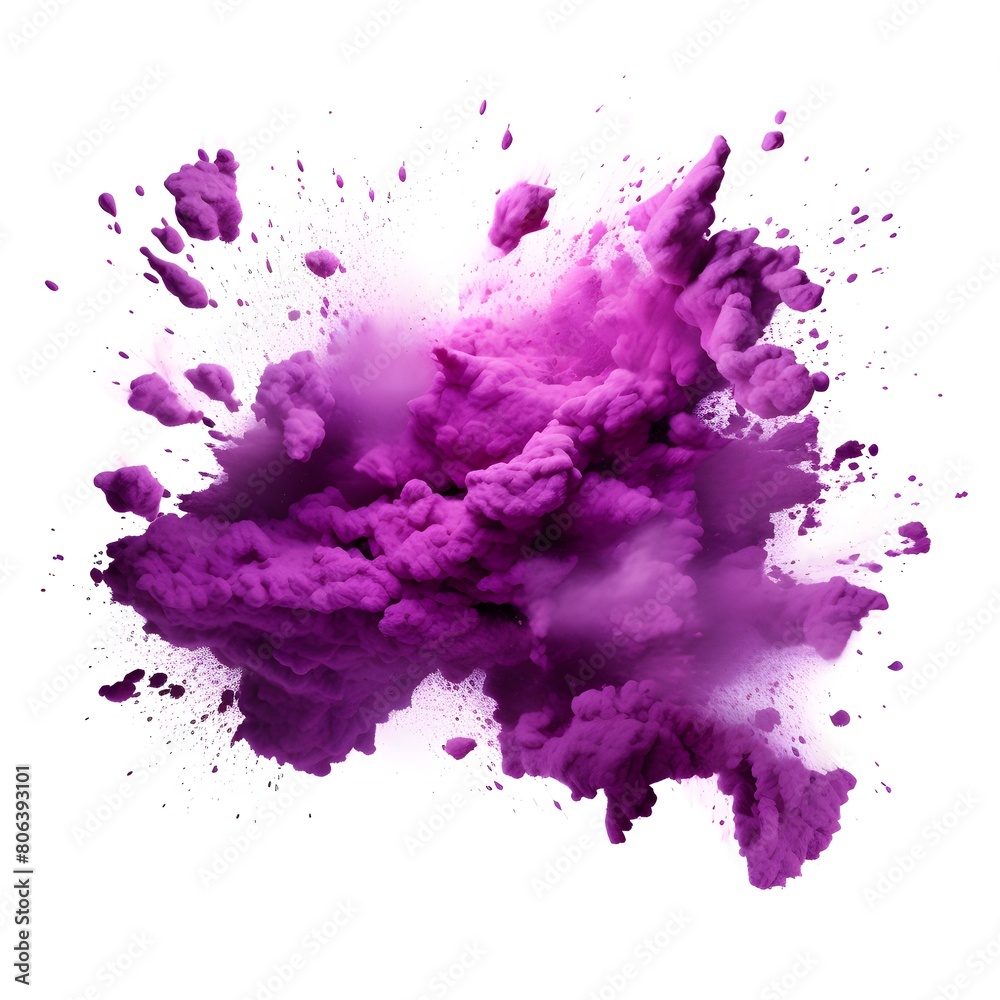 Illustration of pieces of purple chalk flying and creating an explosion effect, with a white isolated background.