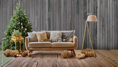 Sofa and room decoration, generative Ai