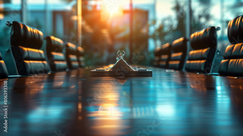 Boardroom Elegance, Polished conference table with high-tech equipment, Business meetings, Space for text