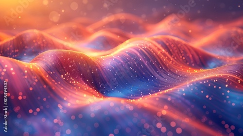 Data sourcing and sorting process. Big data stream futuristic infographics. File structuring and machine learning. Data visualization. Multi-colored lines and waves.