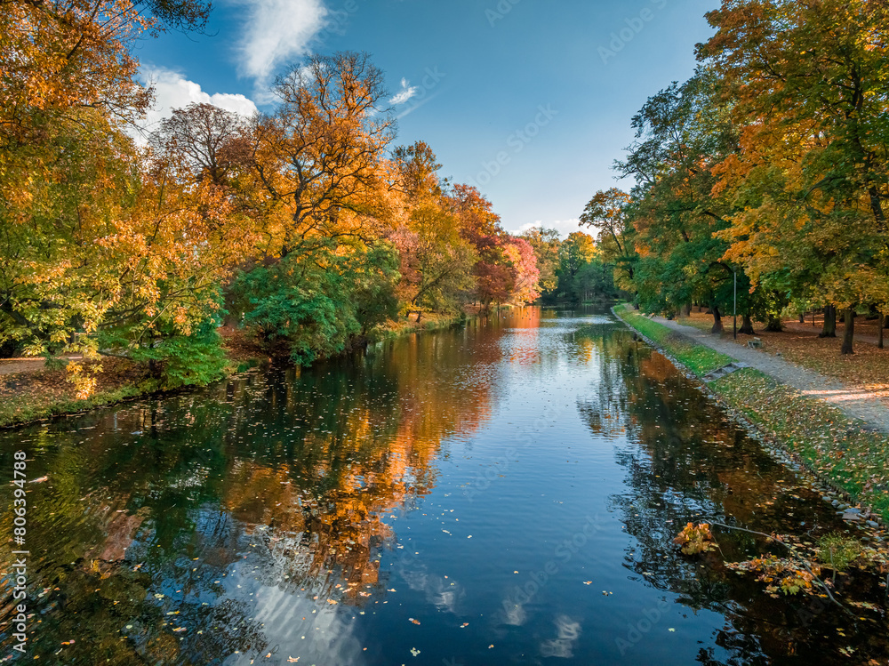 Aerial view to river Brda at autumn in Bydgoszcz, Poland. Aerial view to river Brda at autumn in Bydgoszcz, Poland.