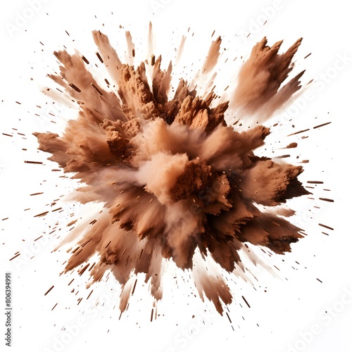 Illustration of pieces of Brown chalk flying and creating an explosion effect, with a white isolated background.