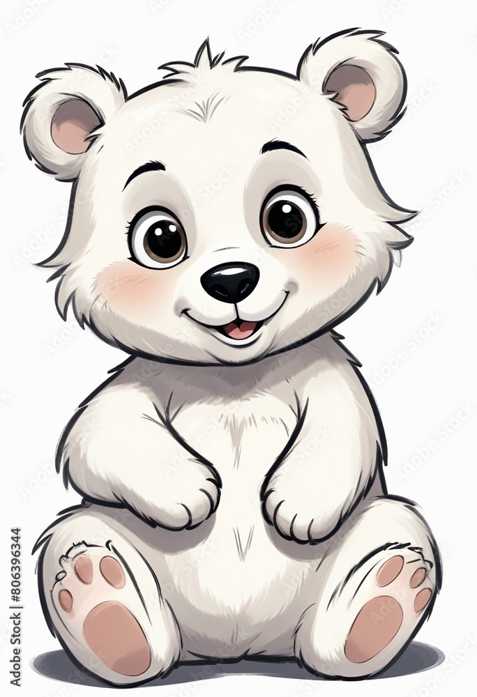 A cute and friendly cartoon bear with large eyes, a button nose, and a happy expression The bear has a fluffy, round body A cute and friendly cartoon bear with large eyes, a button nose, and a happy expression The bear has a fluffy, round body