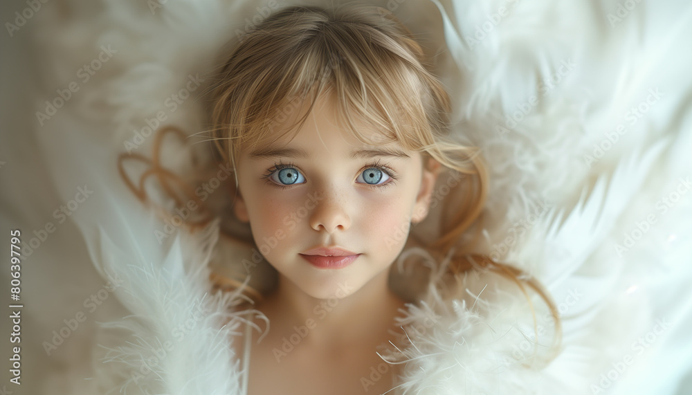 Beautiful little angel child, white feather wings, dreamy romantic atmosphere. Faith and hope concept. Beautiful background for christmas, mother's day, birthday cards, poster, wallpapers etc. Beautiful little angel child, white feather wings, dreamy romantic atmosphere. Faith and hope concept. Beautiful background for christmas, mother's day, birthday cards, poster, wallpapers etc.