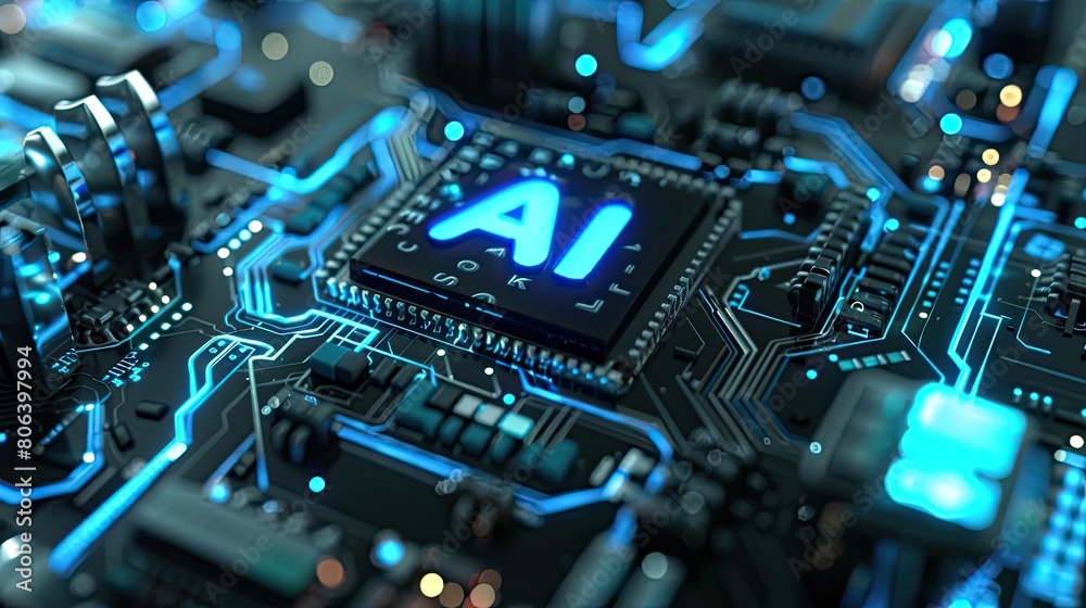 Illuminating the Future: Advanced AI Microchip with Glowing Blue Circuits Illuminating the Future: Advanced AI Microchip with Glowing Blue Circuits