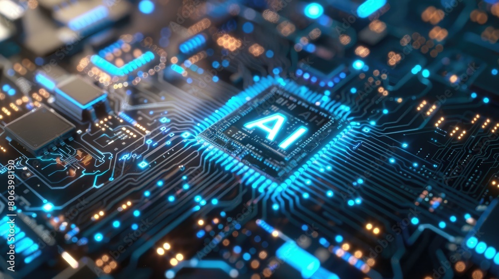 Illuminating the Future: Advanced AI Microchip with Glowing Blue Circuits Illuminating the Future: Advanced AI Microchip with Glowing Blue Circuits