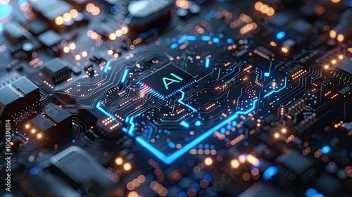 Illuminating the Future: Advanced AI Microchip with Glowing Blue Circuits