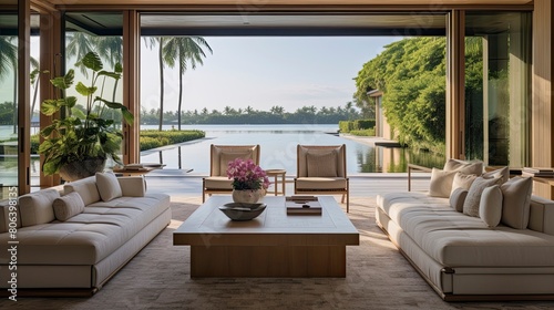 Tropical Luxury Living Room with Serene Water View of Lagoon  © Bryan