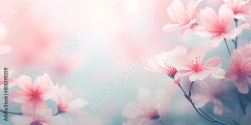 Blur of delicate flowers in pastel colors for background, copy space   © Irène
