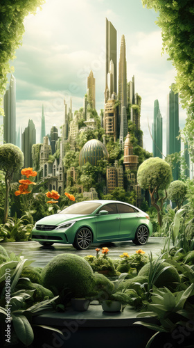 Green driving concept portrayed in an urban setting