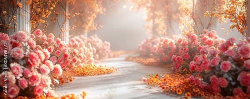 Decorations with predominantly white floral backgrounds are suitable for wedding designs