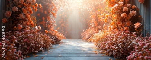 Decorations with predominantly white floral backgrounds are suitable for wedding designs