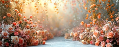 Decorations with predominantly white floral backgrounds are suitable for wedding designs