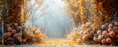 Decorations with predominantly white floral backgrounds are suitable for wedding designs