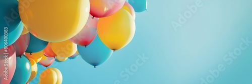 bunch of balloons floating in the air on a sunny day with a blue sky