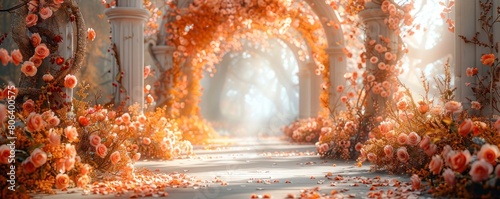 Decorations with predominantly white floral backgrounds are suitable for wedding designs