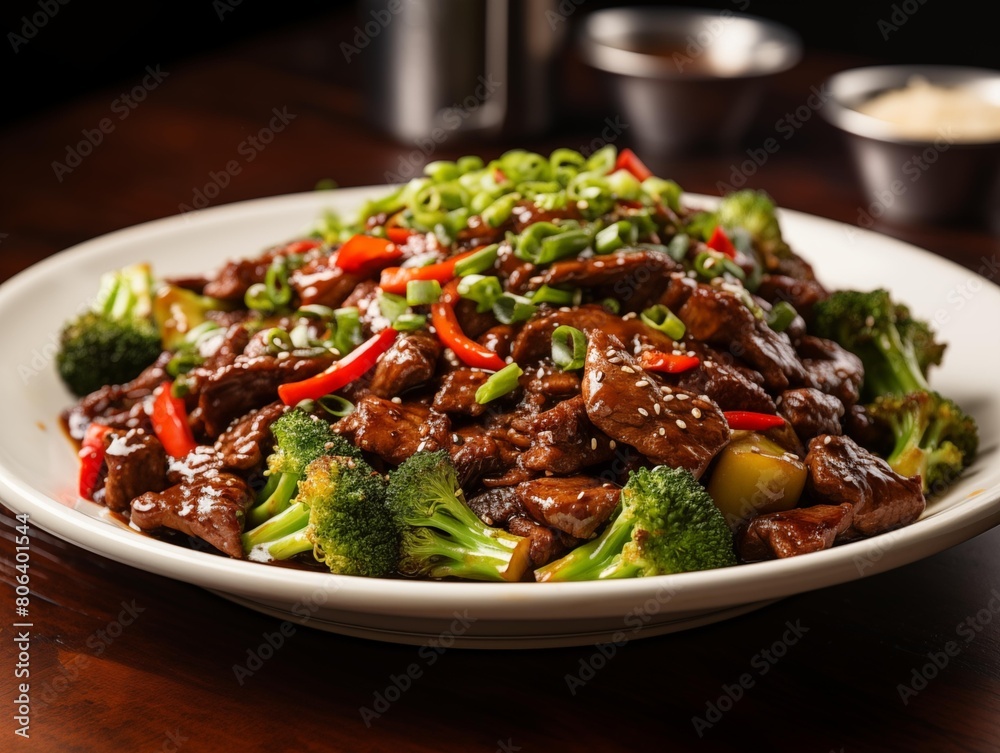 Chef's Special Beef Stir-fry Served at Dinner in a Cozy Restaurant