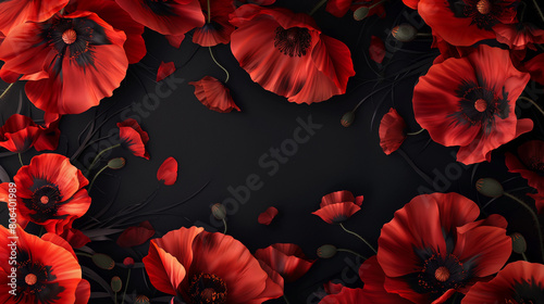 A close up of red flowers with black centers photo