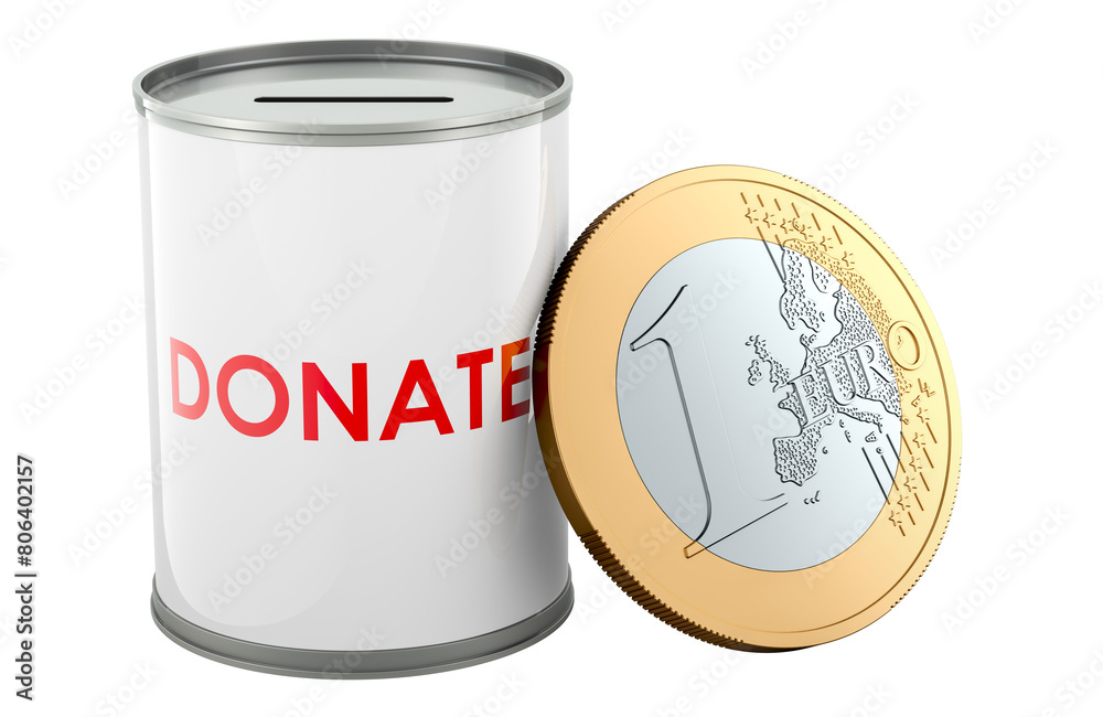Donation can with euro coin, 3D rendering isolated on transparent background Donation can with euro coin, 3D rendering isolated on transparent background