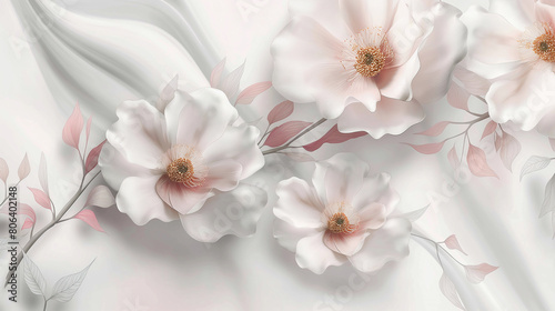 A painting of a bouquet of white flowers with a silver background