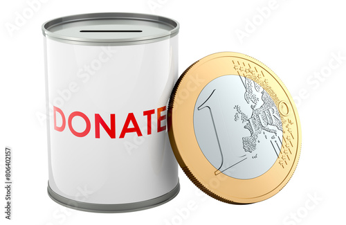 Donation can with euro coin, 3D rendering isolated on transparent background