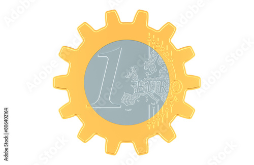 Euro coin as gear, 3D rendering isolated on transparent background