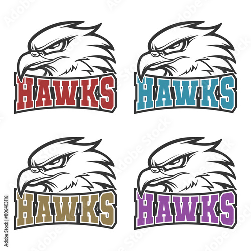 Hawks Illustration Clip Art Design Shape. Mascot Silhouette Icon Vector.Artwork	
