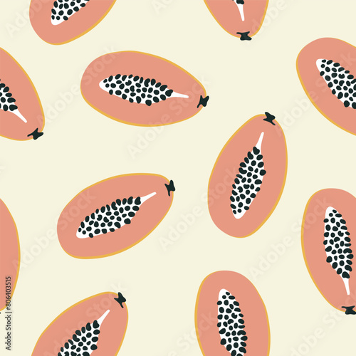 trendy seamless pattern with papaya fruit, illustration in doodle style