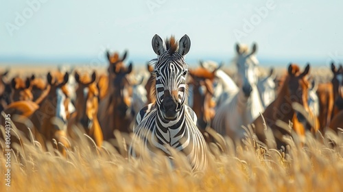 Herd of Zebra Standing on Dry Grass Field