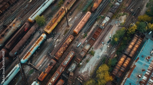aerial view of rail yard photo