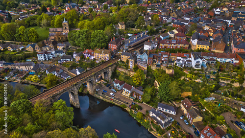 Aerial View of Stone Bridge in Quaint Town in Knaresborough, Yorkshire