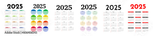 Calendar for 2025 isolated on a white background