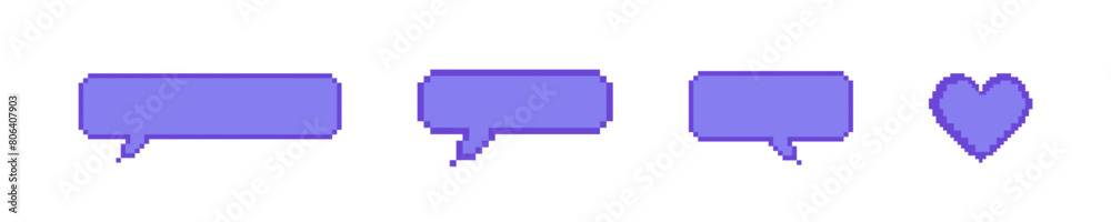 Speech bubble pixel style set. Text box pixelated illustration. Speech bubble pixel style set. Text box pixelated illustration.