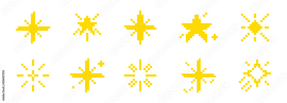 Star pixel style set. Pixelated stars vector collection. Star pixel style set. Pixelated stars vector collection.