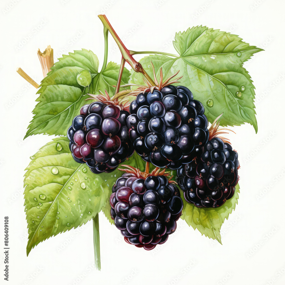 Watercolor Blackberry Illustration, Generative Ai Watercolor Blackberry Illustration, Generative Ai