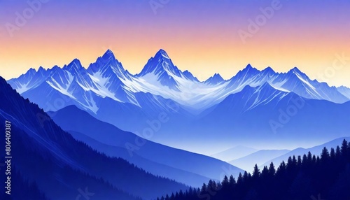 digital painting Serene mountain range at sunset m (13) © pratamapick2