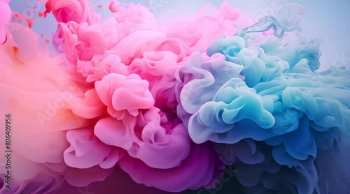 Colored blue and pink smoke on a blue background. Abstract background. Gender reveal concept. Boy or girl	
 photo