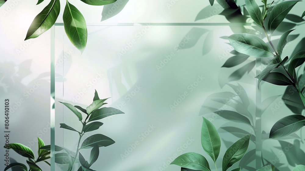 A green leafy background with a white frame