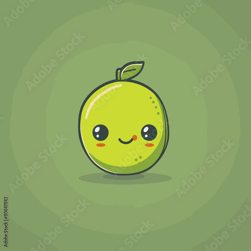 A cartoon lime with a green leaf on top. The lime is smiling and has a happy expression